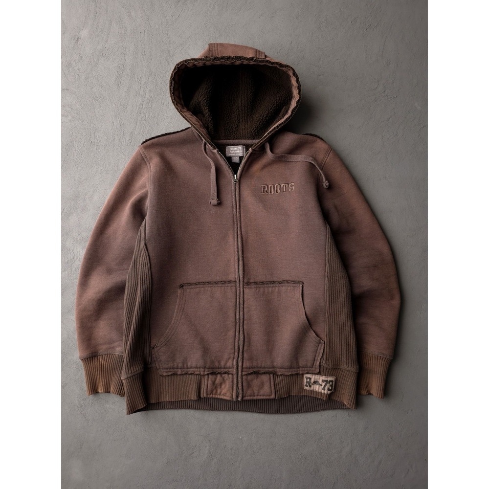 Vintage 2000s Roots 73 Athletics Brown Fleece Lined Hoodie Sweatshirt L